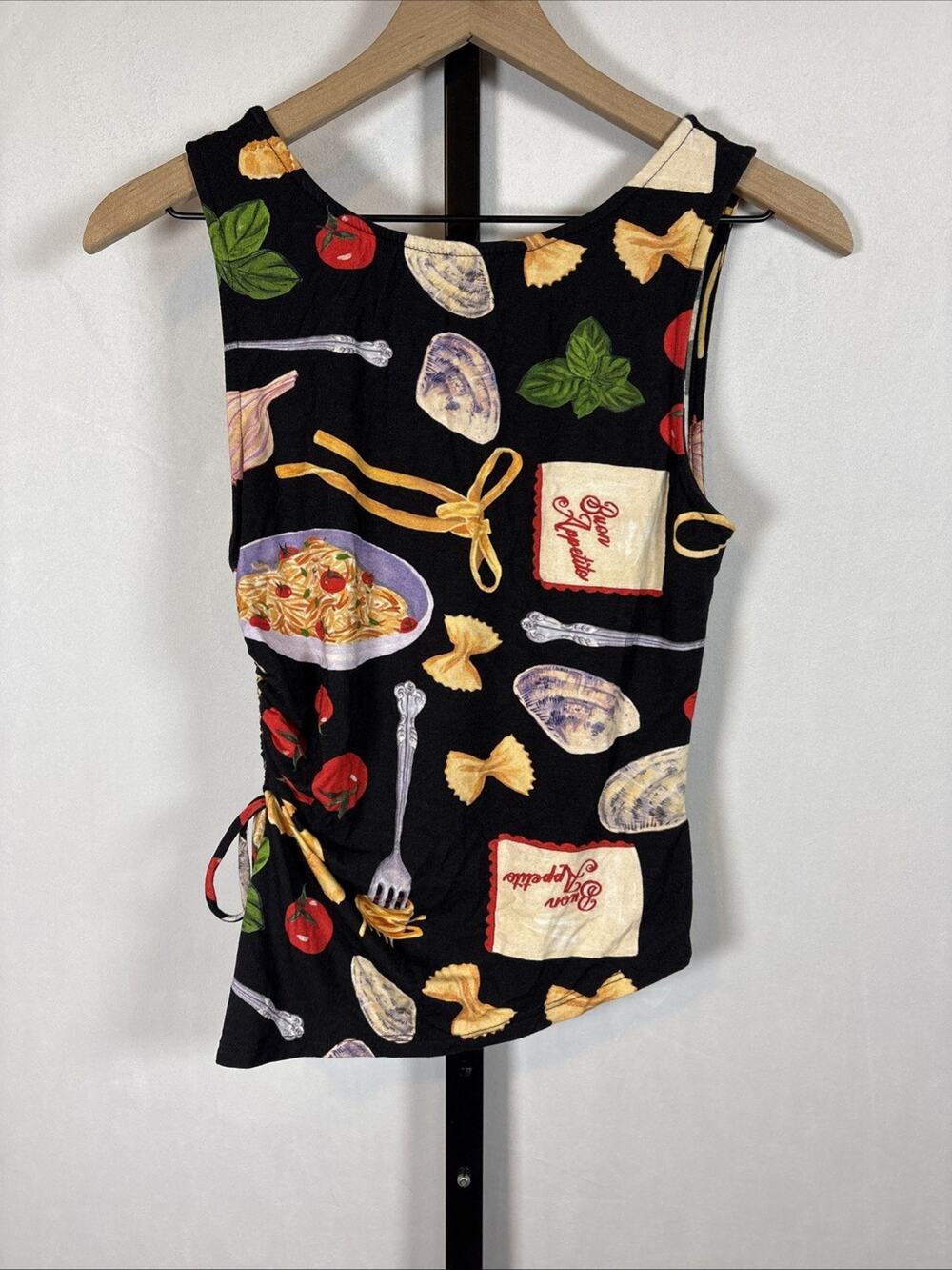 Lisa Says Gah Buon Appetito Erin Tank Top Womens Small Black Food Pasta Italian